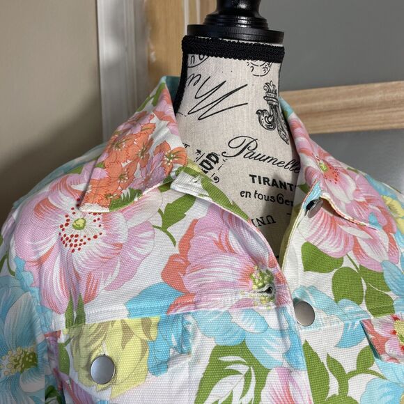 Catherine Stewart Womens Denim Jean Floral Print Jacket Sz M Multicolor - Picture 4 of 7